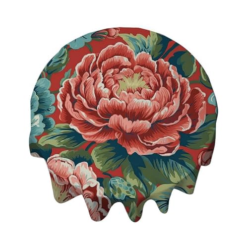 Yelolyio Tischdecke, rund, 137,2 cm, Chinoiserie rote Pfingstrosen, Blumenmuster, Tischdekoration für Buffet-Tische, Partys, Feiertagsessen, Abendessen, Hochzeit Yelolyio Tischdecke, rund, 137,2 cm, Chinoiserie rote Pfingstrosen, Blumenmuster, Tischdekoration für Buffet-Tische, Partys, Feiertagsessen, Abendessen, Hochzeit von Yelolyio
