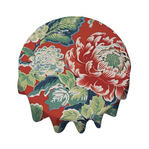 Yelolyio Tischdecke, rund, 137,2 cm, Chinoiserie rote Pfingstrosen, Blumenmuster, Tischdekoration für Buffet-Tische, Partys, Feiertagsessen, Abendessen, Hochzeit Yelolyio Tischdecke, rund, 137,2 cm, Chinoiserie rote Pfingstrosen, Blumenmuster, Tischdekoration für Buffet-Tische, Partys, Feiertagsessen, Abendessen, Hochzeit von Yelolyio