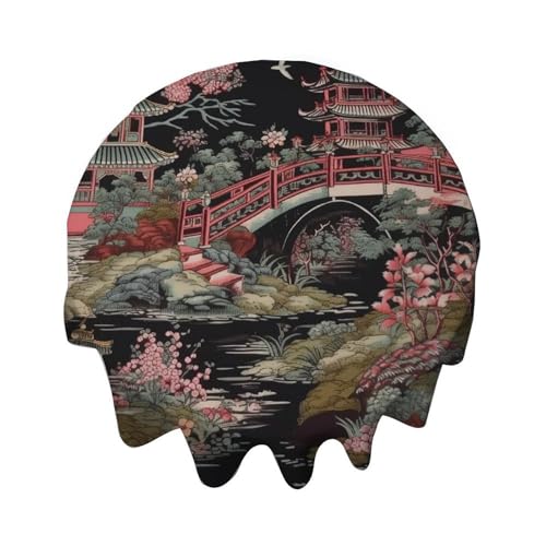 Yelolyio Tischdecke, rund, 137 cm, Chinoiserie, anthrazit, Koralle, Pagode, Tischdecke, Dekoration für Buffet-Tisch, Partys, Feiertagsessen, Abendessen, Hochzeit Yelolyio Tischdecke, rund, 137 cm, Chinoiserie, anthrazit, Koralle, Pagode, Tischdecke, Dekoration für Buffet-Tisch, Partys, Feiertagsessen, Abendessen, Hochzeit von Yelolyio