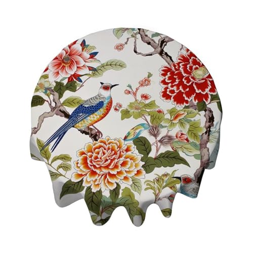 Yelolyio Tischdecke, rund, 137 cm, Chinoiserie Baum, Pfingstrose, Vogel, Blumen, Koralle, Türkis, Tischdecke, Dekoration für Buffet-Tische, Partys, Festtagsessen, Abendessen, Hochzeit Yelolyio Tischdecke, rund, 137 cm, Chinoiserie Baum, Pfingstrose, Vogel, Blumen, Koralle, Türkis, Tischdecke, Dekoration für Buffet-Tische, Partys, Festtagsessen, Abendessen, Hochzeit von Yelolyio