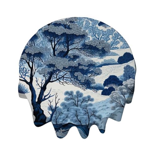 Yelolyio Tischdecke, rund, 91,4 cm, blau-weißes Indigo-Chinoiserie-Tischdecke, Tischdekoration für Buffet-Tische, Partys, Festtagsessen, Abendessen, Hochzeit Yelolyio Tischdecke, rund, 91,4 cm, blau-weißes Indigo-Chinoiserie-Tischdecke, Tischdekoration für Buffet-Tische, Partys, Festtagsessen, Abendessen, Hochzeit von Yelolyio