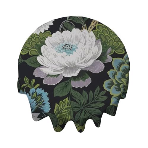 Yelolyio Tischdecke, rund, Chinoiserie, Blumenmuster, dekorativ, wasserdicht, flecken- und knitterfrei, für Esstisch, Buffet-Partys und Camping Yelolyio Tischdecke, rund, Chinoiserie, Blumenmuster, dekorativ, wasserdicht, flecken- und knitterfrei, für Esstisch, Buffet-Partys und Camping von Yelolyio