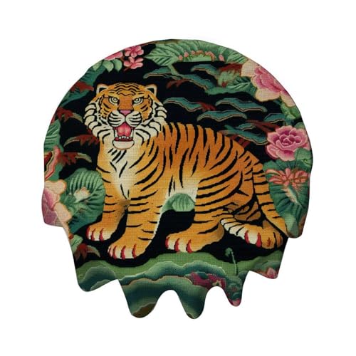 Yelolyio Tischdecke mit Tiermotiven, bunt, Chinoiserie, rund, dekorativ, wasserdicht, flecken- und knitterfrei, für Esstisch, Buffet-Partys und Camping Yelolyio Tischdecke mit Tiermotiven, bunt, Chinoiserie, rund, dekorativ, wasserdicht, flecken- und knitterfrei, für Esstisch, Buffet-Partys und Camping von Yelolyio