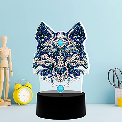 Diamond Painting LED 7 Farbe Lampe Licht 5D Full Drill Crystal Drawing Kit Nachtlichter mit USB-Kabel Neon Light DIY 5D Diamant Painting Dekoration Nachtlicht für Heimtextilien Geschenke-Blauer Wolf von Yenisai