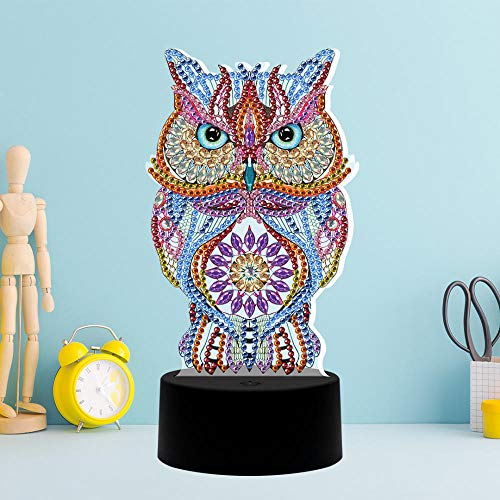 Yenisai Diamond Painting LED Lampe Licht 7 Farbe Home Schlafzimmer Nachtlicht DIY 5D Diamant Painting Kit Neon Light USB Handarbeit Nachtlampe für Schlafzimmer Wohnzimmer Baby Schlafzimmer-Eule von Yenisai