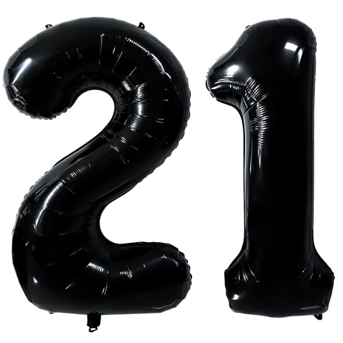 101,6 cm großer schwarzer 21 Zahlenballon Riesen-Folien-Heliumballons schwarz großer digitaler Ballon 21 Zahl 21 Luftballons für 21. oder 12. Geburtstag Party Dekorationen Jubiläum Events Dekoration von Yeodong