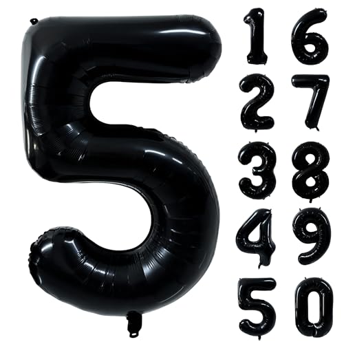 101,6 cm großer schwarzer 5 Zahlenballon Riesen-Folien-Heliumballons schwarz großer digitaler Ballon 5 Zahl 5 Luftballons für 5. Geburtstag Party Dekorationen Jubiläum Events Dekoration Supplies von Yeodong