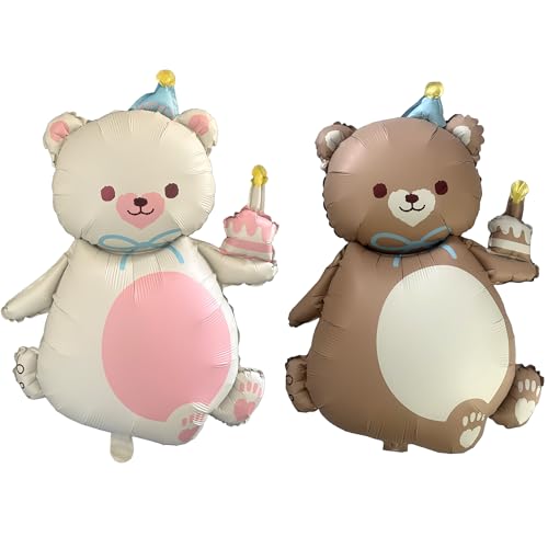 Bären-Luftballons, Geburtstagsballon, großer brauner Bär, Folienballon, Babyparty, Geburtstag, Party, Dekoration, 2 Stück, Teddybär, Kuchenballons (Braun und Cremeweiß) von Yeodong