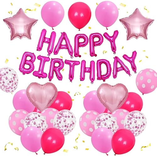 Geburtstagsballon-Dekorationen, 42 Stück, Rose, Happy Birthday, Buchstaben, Ballon-Banner, Pentagramm, Herz, Folienballon-Set für Jungen und Mädchen, Partyzubehör Geburtstagsballon-Dekorationen, 42 Stück, Rose, Happy Birthday, Buchstaben, Ballon-Banner, Pentagramm, Herz, Folienballon-Set für Jungen und Mädchen, Partyzubehör von Yeodong
