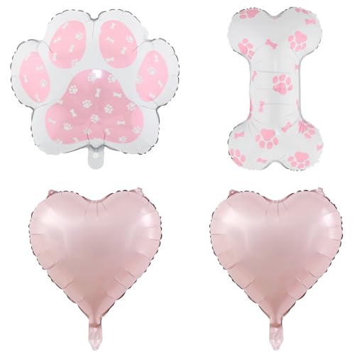 Haustier Hund Luftballons Rosa Herz Folie Geburtstag Ballons Knochen Ballon Kinder Haustier Thema Geburtstag Party Dekorationen Welpen Hunde Ballon 4pcs von Yeodong