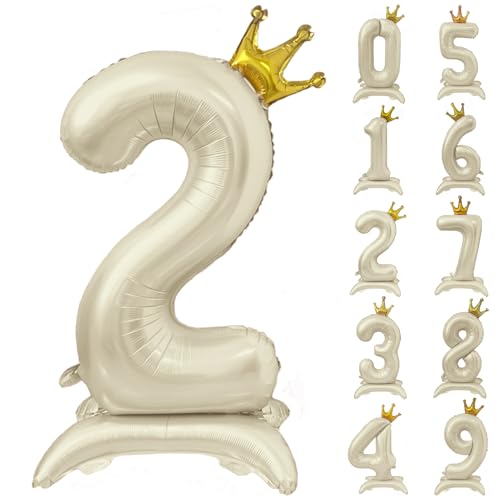 Weißer Ballon mit Zahl 2, 101,6 cm, cremeweiße Kronenballons, 0-9, stehend, beige, Zahl 2, Ballon mit Krone, Geburtstagsparty-Dekorationen, Zubehör Weißer Ballon mit Zahl 2, 101,6 cm, cremeweiße Kronenballons, 0-9, stehend, beige, Zahl 2, Ballon mit Krone, Geburtstagsparty-Dekorationen, Zubehör von Yeodong