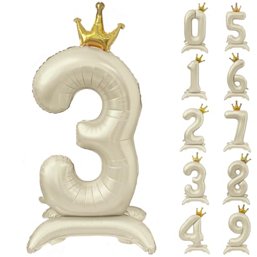 Weißer Ballon mit Zahl 3, 101,6 cm, cremeweiße Kronenballons, 0-9, stehend, beige, Zahl 3, Ballon mit Krone, Geburtstagsparty-Dekorationen, Zubehör Weißer Ballon mit Zahl 3, 101,6 cm, cremeweiße Kronenballons, 0-9, stehend, beige, Zahl 3, Ballon mit Krone, Geburtstagsparty-Dekorationen, Zubehör von Yeodong