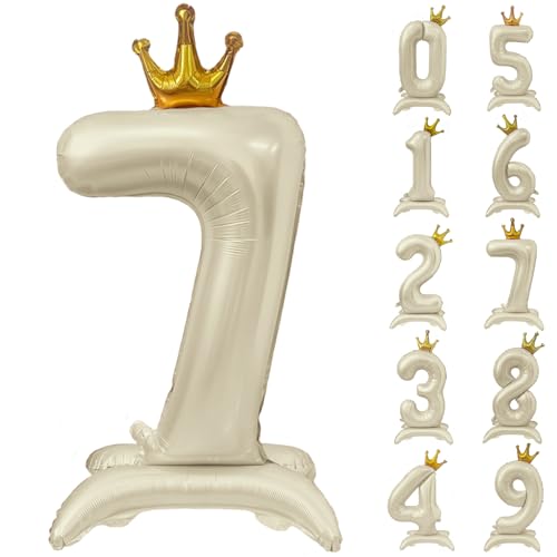 Weißer Ballon mit Zahl 7, 101,6 cm, cremeweiße Kronenballons 0-9, stehend, beige, Zahl 7, Ballon mit Krone, Geburtstagsparty-Dekorationen, Zubehör Weißer Ballon mit Zahl 7, 101,6 cm, cremeweiße Kronenballons 0-9, stehend, beige, Zahl 7, Ballon mit Krone, Geburtstagsparty-Dekorationen, Zubehör von Yeodong