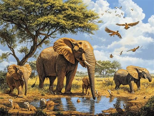 Diamond Painting Elefant Diamond Painting Erwachsene Groß XXL Afrika 20x30cm DIY 5D Crystal Strass Stickerei Kreuzstich Kinder Diamant Malerei Leinwand Kit, Geschenke für Zuhause Wand Dekoration L-51 von Yeogcohe