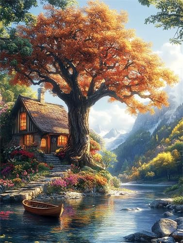 Diamond Painting Erwachsene Baum Diamond Painting Landschaft 5D DIY Full Drill Crystal Stickerei Mosaikherstellung Bastelset, Malen Nach Zahlen Kinder Anfänger Home Wand Décor Geschenk 20x30cm L-1366 von Yeogcohe
