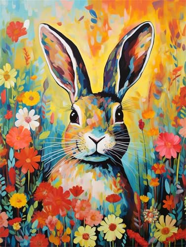 Diamond Painting Erwachsene Kaninchen Diamant Painting Bilder Blume 5D DIY Full Drill Crystal Stickerei Malen Nach Zahlen Kinder Mosaikherstellung mit Zubehör,Home Wand Décor Geschenk 90x120cm L-1377 von Yeogcohe