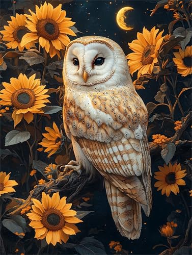 Diamond Painting Erwachsene Sonnenblume Diamant Painting Bilder Eule 5D DIY Full Drill Crystal Stickerei Malen Nach Zahlen Kinder Mosaikherstellung mit Zubehör,Home Wand Décor Geschenk 40x50cm L-1383 von Yeogcohe