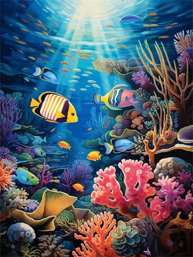 Diamond Painting Fisch Diamond Painting Erwachsene Groß XXL Koralle 20x30cm DIY 5D Crystal Strass Stickerei Kreuzstich Kinder Diamant Malerei Leinwand Kit, Geschenke für Zuhause Wand Dekoration L-1395 von Yeogcohe