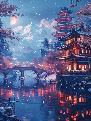 Diamond Painting Landschaft Diamond Painting Erwachsene Groß Japan 20x30cm DIY 5D Crystal Strass Stickerei Kreuzstich Kinder Diamant Malerei Leinwand Kit,Geschenke für Zuhause Wand Dekoration L-1089 von Yeogcohe