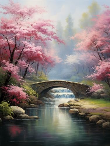 Diamond Painting Landschaft Diamond Painting Erwachsene Groß Kirschblüten 30x40cm DIY 5D Crystal Strass Stickerei Kreuzstich Kinder Diamant Malerei Leinwand Kit,Geschenke für Zuhause Dekoration L-1094 von Yeogcohe