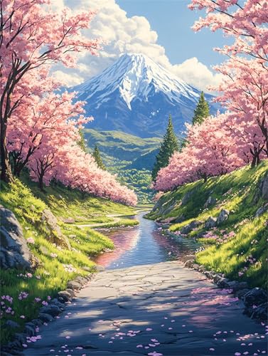 Diamond Painting Landschaft Diamond Painting Erwachsene Groß Kirschblüten 50x70cm DIY 5D Crystal Strass Stickerei Kreuzstich Kinder Diamant Malerei Leinwand Kit,Geschenke für Zuhause Dekoration L-1093 von Yeogcohe