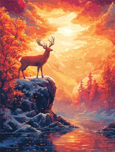 Diamond Painting Landschaft Diamond Painting Erwachsene Groß Reh 90x120cm DIY 5D Crystal Strass Stickerei Kreuzstich Kinder Diamant Malerei Leinwand Kit,Geschenke für Zuhause Wand Dekoration L-1084 von Yeogcohe