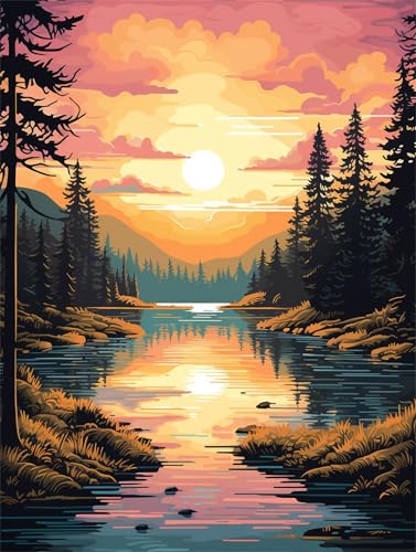 Diamond Painting Landschaft Diamond Painting Erwachsene Sonnenuntergang 80x100cm DIY 5D Crystal Strass Stickerei Kreuzstich Kinder Diamant Malerei Leinwand Kit,Geschenke für Zuhause Dekoration L-1085 von Yeogcohe
