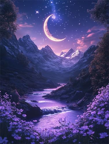 Diamond Painting Mond Diamond Painting Erwachsene Groß Landschaft 40x50cm DIY 5D Crystal Strass Stickerei Kreuzstich Kinder Diamant Malerei Leinwand Kit,Geschenke für Zuhause Wand Dekoration L-1396 von Yeogcohe