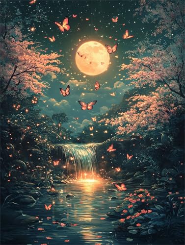 Diamond Painting Mond Diamond Painting Erwachsene Groß XXL Baum 40x50cm DIY 5D Crystal Strass Stickerei Kreuzstich Kinder Diamant Malerei Leinwand Kit, Geschenke für Zuhause Wand Dekoration L-1399 von Yeogcohe