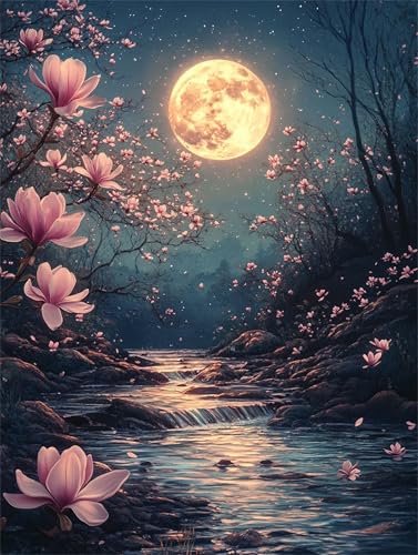 Diamond Painting Mond Diamond Painting Erwachsene Groß XXL Blume 30x50cm DIY 5D Crystal Strass Stickerei Kreuzstich Kinder Diamant Malerei Leinwand Kit, Geschenke für Zuhause Wand Dekoration L-1398 von Yeogcohe