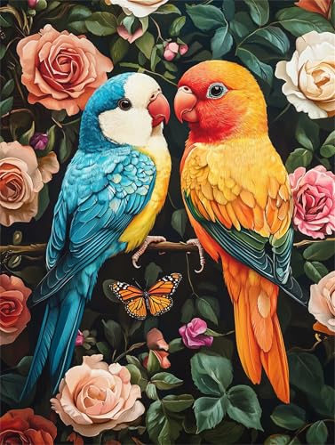 Diamond Painting Papagei Diamond Painting Erwachsene Groß XXL Blume 40x50cm DIY 5D Crystal Strass Stickerei Kreuzstich Kinder Diamant Malerei Leinwand Kit, Geschenke für Zuhause Wand Dekoration L-1393 von Yeogcohe
