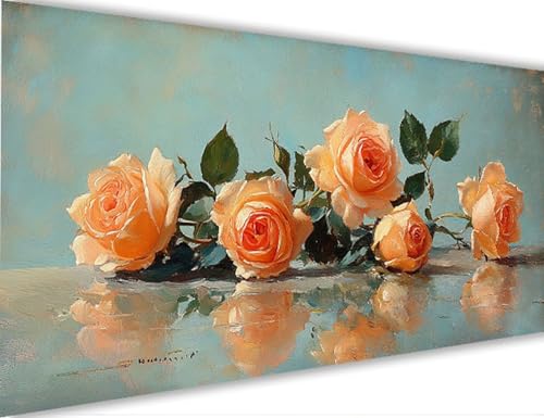 Malen Nach Zahlen Erwachsene Blume Malen Nach Zahlen mit Rahmen 50x150cm Rose Paint by Numbers für Anfänger,DIY Set Erwachsene,Ölgemälde Leinwand Kit mit Acrylfarben Bastelset,Home Wand Dekor LE-1195 von Yeogcohe