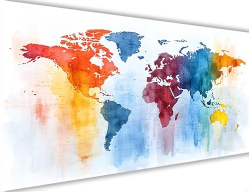 Malen Nach Zahlen Weltkarte,Farbe Malen Nach Zahlen Erwachsene mit Rahmen 50x100cm,Paint by Numbers ab 5-10 Jahre Mädchen Geschenke,DIY Ölgemälde Set mit Pinseln Acryl,Wanddeko Wohnzimme LE-1116 von Yeogcohe