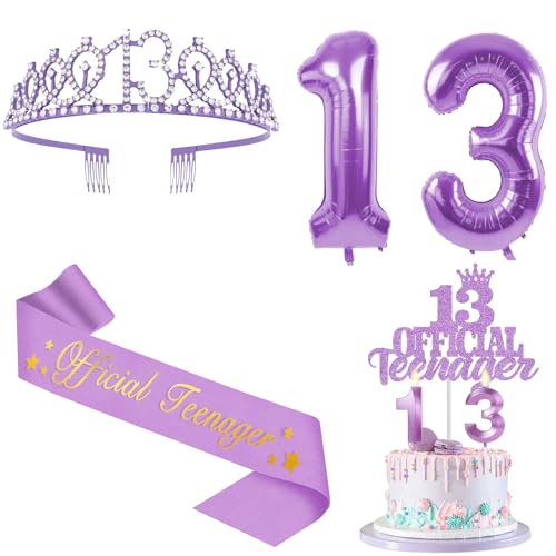 13 Geburtstag Dekorationen für Mädchen Lila mit Schärpe und Krone 13 Geburtstag Kuchen Topper Kerzen Zahlenballons 13 Jahre alt Geschenke für Mädchen 13 Geburtstag Dekorationen für Mädchen Lila mit Schärpe und Krone 13 Geburtstag Kuchen Topper Kerzen Zahlenballons 13 Jahre alt Geschenke für Mädchen von YeohJoy