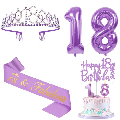 18 Geburtstag Dekorationen für Mädchen Lila mit Schärpe und Krone 18 Geburtstag Kuchen Topper Kerzen Zahlenballons 18 Jahre alt Geschenke für Mädchen 18 Geburtstag Dekorationen für Mädchen Lila mit Schärpe und Krone 18 Geburtstag Kuchen Topper Kerzen Zahlenballons 18 Jahre alt Geschenke für Mädchen von YeohJoy