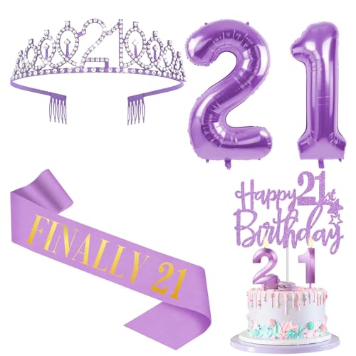 21. Geburtstag Dekorationen für Sie Lila mit Schärpe und Kuh zum 21. Geburtstag, Tortenaufsatz und Kerzen, Zahlenballons, 21 Jahre alte Geschenke für Sie 21. Geburtstag Dekorationen für Sie Lila mit Schärpe und Kuh zum 21. Geburtstag, Tortenaufsatz und Kerzen, Zahlenballons, 21 Jahre alte Geschenke für Sie von YeohJoy
