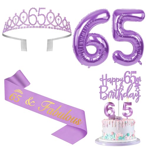 65 Geburtstag Dekorationen für Frauen Lila mit 65 Geburtstag Schärpe und Krone, Tortenaufsatz und Kerzen, Zahlenballons, 65 Jahre alte Geschenke für Frauen 65 Geburtstag Dekorationen für Frauen Lila mit 65 Geburtstag Schärpe und Krone, Tortenaufsatz und Kerzen, Zahlenballons, 65 Jahre alte Geschenke für Frauen von YeohJoy