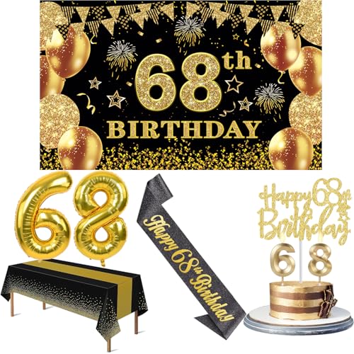 68 Geburtstag Dekorationen Männer Frauen mit 68 Geburtstag Banner, Schwarz und Gold Tischdecke, 68 Zahlenballons, 68 Geburtstag Schärpe, 68 Geburtstag Kuchen Topper und 68 Geburtstag Kerzen 68 Geburtstag Dekorationen Männer Frauen mit 68 Geburtstag Banner, Schwarz und Gold Tischdecke, 68 Zahlenballons, 68 Geburtstag Schärpe, 68 Geburtstag Kuchen Topper und 68 Geburtstag Kerzen von YeohJoy