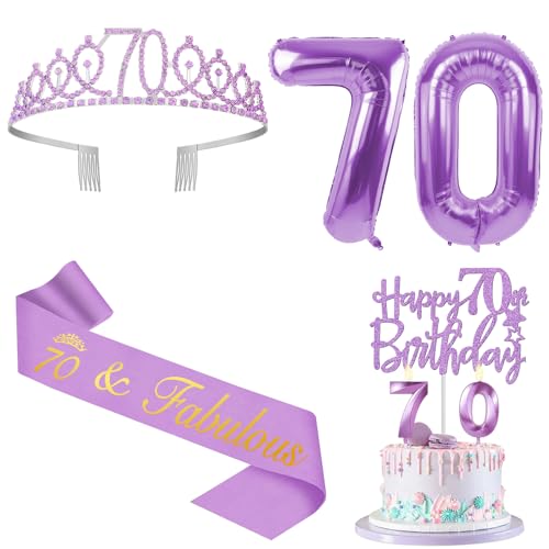 70 Geburtstag Dekorationen für Frauen Lila mit 70 Geburtstag Schärpe und Krone, Tortenaufsatz und Kerzen, Zahlenballons, 70 Jahre alte Geschenke für Frauen 70 Geburtstag Dekorationen für Frauen Lila mit 70 Geburtstag Schärpe und Krone, Tortenaufsatz und Kerzen, Zahlenballons, 70 Jahre alte Geschenke für Frauen von YeohJoy