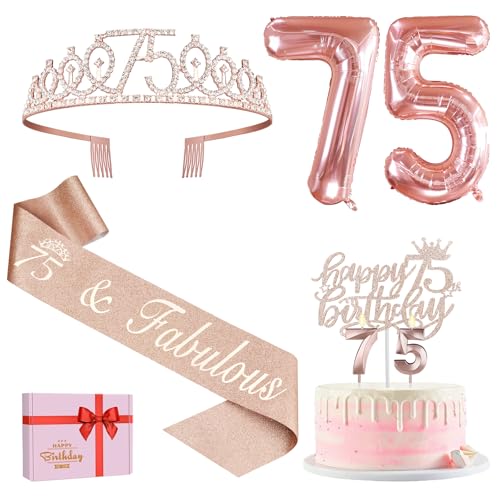 75 Geburtstag Dekorationen für Frauen, Enthalten 75 Geburtstag Schärpe und Diadem, Geburtstag Tortenaufsatz und Zahl 75 Kerzen, 3D Geburtstagskarte und Poster, 75 Geburtstag Geschenke Frauen 75 Geburtstag Dekorationen für Frauen, Enthalten 75 Geburtstag Schärpe und Diadem, Geburtstag Tortenaufsatz und Zahl 75 Kerzen, 3D Geburtstagskarte und Poster, 75 Geburtstag Geschenke Frauen von YeohJoy