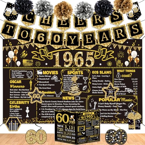 Dekoration zum 60. Geburtstag für Männer und Frauen, 16 Stück Back in 1964 Banner Dekorationen, einschließlich Vintage 1964 Banner, 1964 Jubiläumskarte, Prost bis 60 Jahre Banner, 7 hängende Wirbel, 6 Dekoration zum 60. Geburtstag für Männer und Frauen, 16 Stück Back in 1964 Banner Dekorationen, einschließlich Vintage 1964 Banner, 1964 Jubiläumskarte, Prost bis 60 Jahre Banner, 7 hängende Wirbel, 6 von YeohJoy