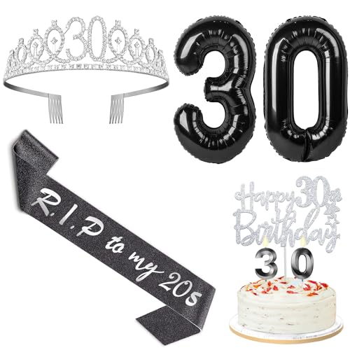 RIP to My 20s Birthday Decorations with 30th Birthday Crown, RIP to my 20s Birthday Sash, 30 Balloon Numbers,30th Birthday Candle, 30th Birthday Caketopper, Death to My 20s Drity 30 Decorations von YeohJoy