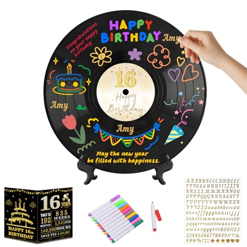 Vinyl-Schallplatte Sweet 16 Geburtstagsdekorationen für Mädchen und Jungen, 30 x 29 cm, 16. Gästebuch-Alternativen, Sweet 16 Partygeschenke, Schild für Gäste, Vintage-Dekoration zum 16. Geburtstag Vinyl-Schallplatte Sweet 16 Geburtstagsdekorationen für Mädchen und Jungen, 30 x 29 cm, 16. Gästebuch-Alternativen, Sweet 16 Partygeschenke, Schild für Gäste, Vintage-Dekoration zum 16. Geburtstag von YeohJoy