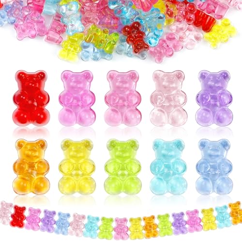 Yeomju 100 Stück Klare Acrylperlen, Gemischte Farben Gummibär Charm Armband für Armband, Halskette und DIY Bastelarbeiten, Süße Charms Anhänger Set für Schmuckherstellung von Yeomju
