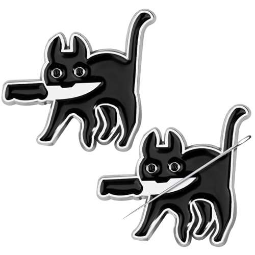 Yeomju 2 Stück Lustige Schwarze Katze Nadel Minder, Nadel Minder Magnet, Magnetischer Nadel Nanny Näharbeiten Zubehör von Yeomju