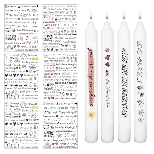Yeomju 6 Stück Kerze Geburtstag Kerzentattoos,Sticker Geburtstag Kerzen Tattoo,Wasserschiebefolie,Kerzenfolie für Kerze Tasse DIY Geschenk,Kerzen Sprüche Happy Birthday von Yeomju