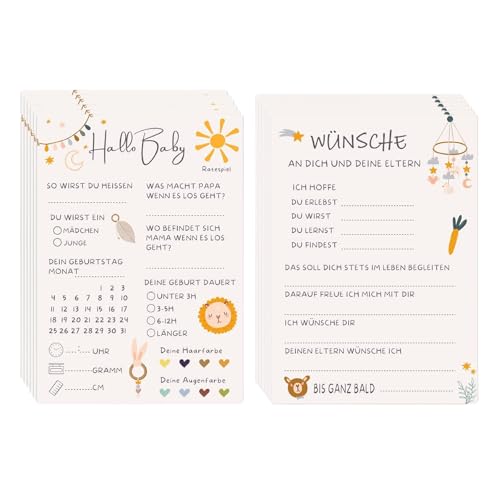 Yeomju Babyparty Spiele Karten Set 20 Doppelseitig Bedruckte Karten Zum Ausfüllen Für Gender Reveal Babyshower Jungen & Mädchen Umweltfreundlich von Yeomju