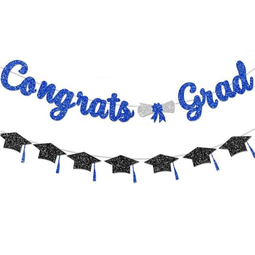 Yeomju Glitzer Blau Gratulation Bachelor Dekorationen Banner, Blau und Schwarz Gratulation Abschluss mit Quaste Deko College Highschool Party von Yeomju