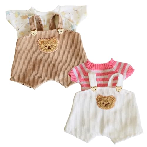2 Sets Puppenkleidung, 12/30 cm Teddybär Kleidung Corduroy Overalls Strickpullover T-Shirt süß gefülltes Tiertuch für DIY-Dressing-Bärenspielzeug, Puppe von Yeory