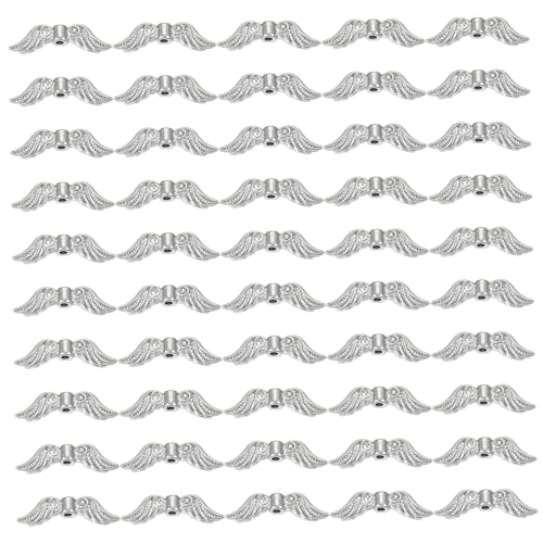 50pcs Angel Wing Perlen Antique Silber Metal Legierung Angel Fairy Butterfly Flügelform Lose Abstandshalter Perle für Schmuck Making Weihnachtshöre, Märchenperlen von Yeory